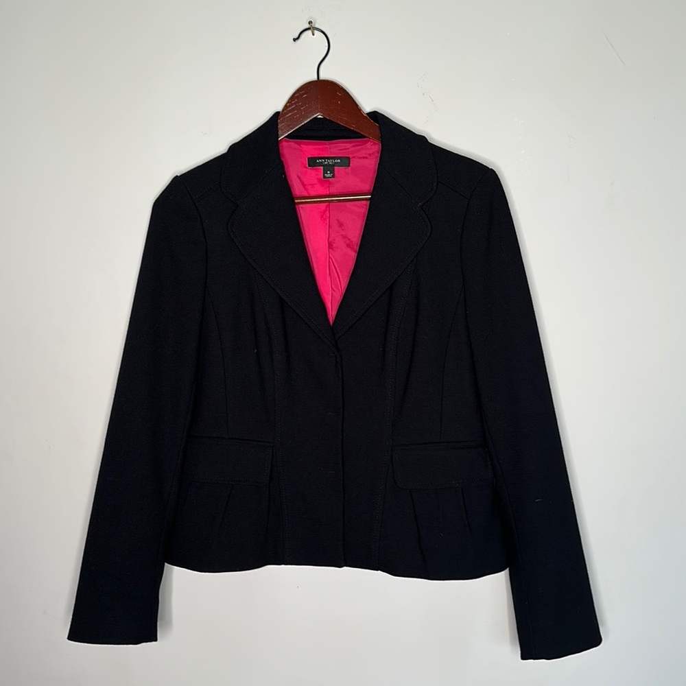 Ann Taylor Black Snap Pocket work career blazer jacket women size 6